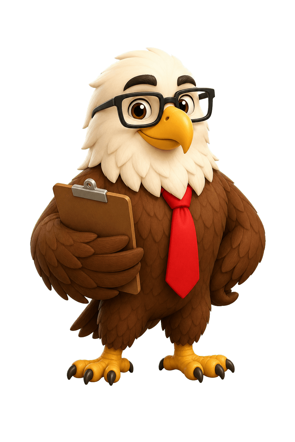 Friendly bald eagle guide holding a clipboard
